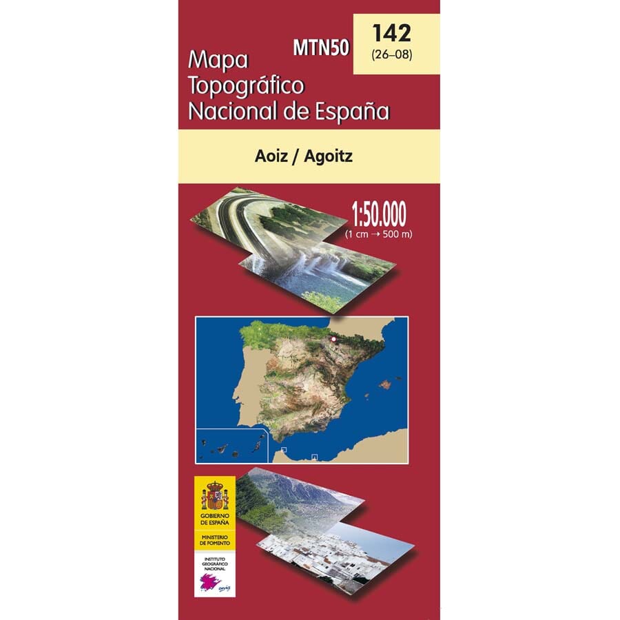 Carte topographique de l'Espagne n° 0142 - Aoiz / Agoitz | CNIG - 1/50 000 carte de randonnée CNIG 