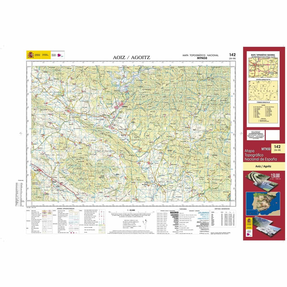Carte topographique de l'Espagne n° 0142 - Aoiz / Agoitz | CNIG - 1/50 000 carte de randonnée CNIG 