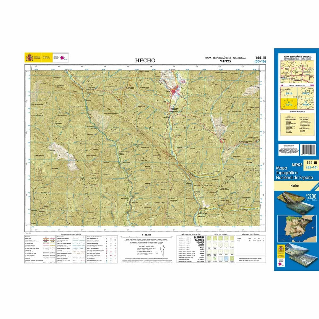 Carte topographique de l'Espagne n° 0144.3 - Hecho | CNIG - 1/25 000 carte pliée CNIG 