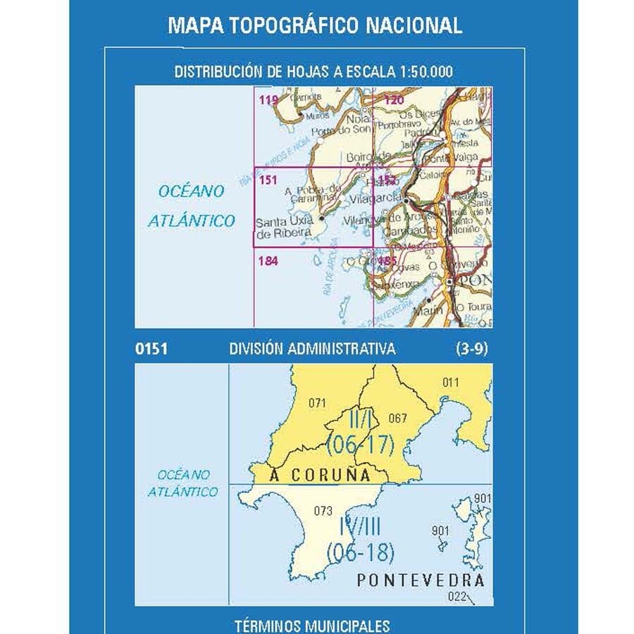 Carte topographique de l'Espagne n° 0151.2/1A - A Pobra do Caramiñal | CNIG - 1/25 000 carte pliée CNIG 