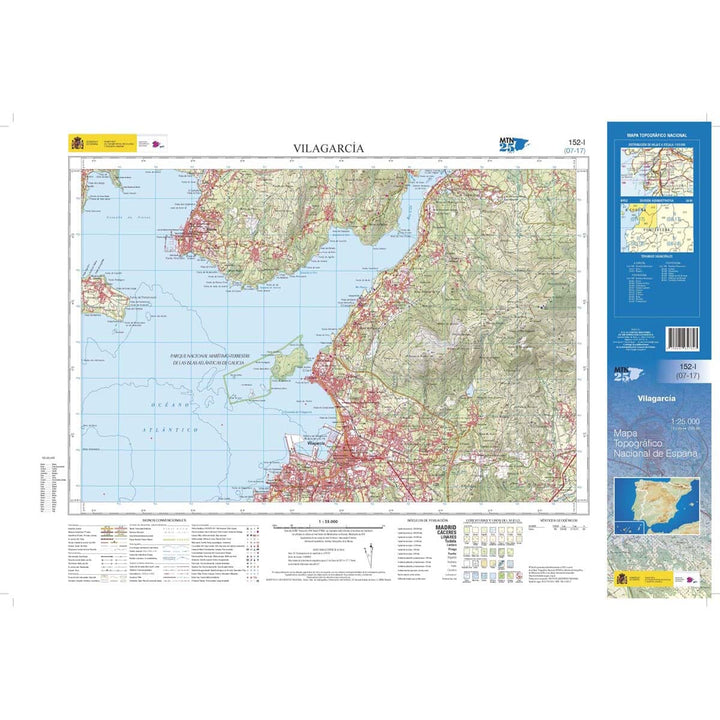 Carte topographique de l'Espagne n° 0152.1 - Vilagarcía | CNIG - 1/25 000 carte pliée CNIG 