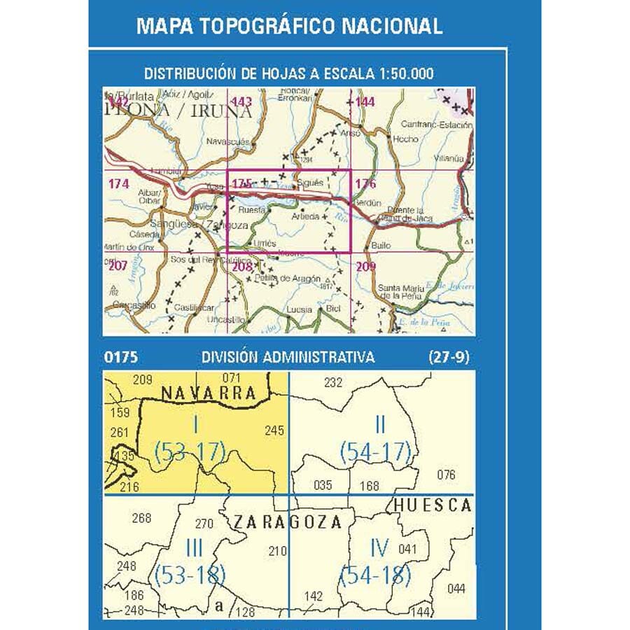 Carte topographique de l'Espagne n° 0175.1 - Monasterio De Leyre | CNIG - 1/25 000 carte pliée CNIG 