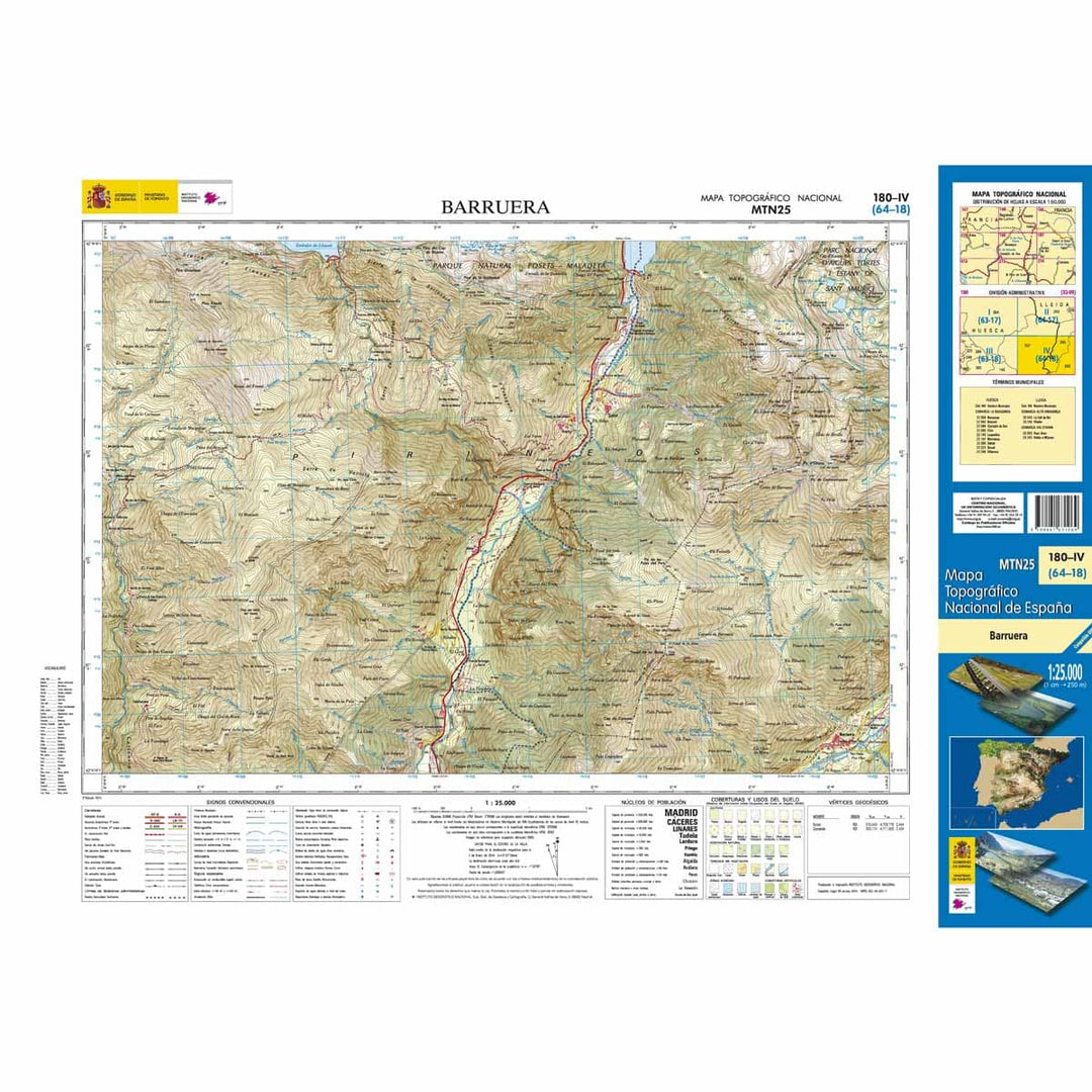 Carte topographique de l'Espagne n° 0180.4 - Barruera | CNIG - 1/25 000 carte pliée CNIG 