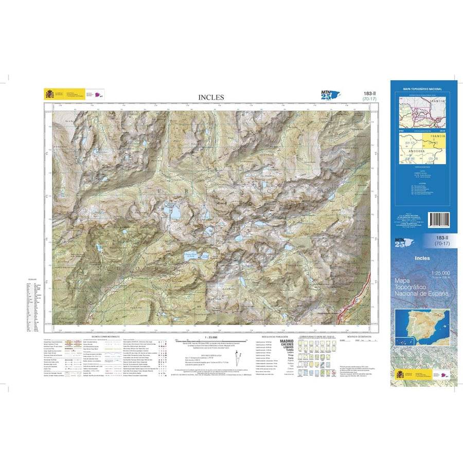 Carte topographique de l'Espagne n° 0183.2 - Incles | CNIG - 1/25 000 carte pliée CNIG 