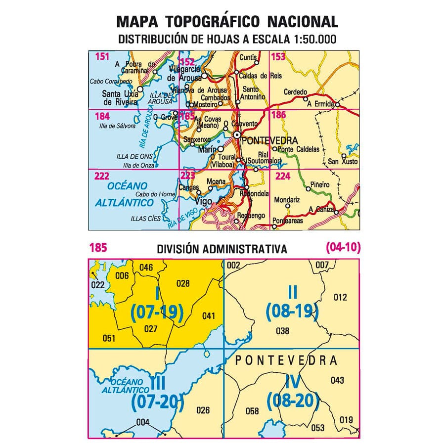 Carte topographique de l'Espagne n° 0185.1 - Meaño | CNIG - 1/25 000 carte pliée CNIG 