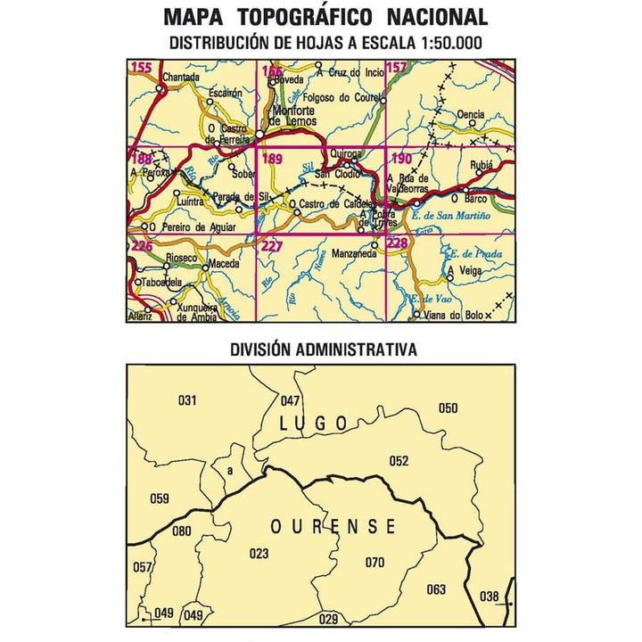 Carte topographique de l'Espagne n° 0189 - A Pobra de Trives | CNIG - 1/50 000 carte pliée CNIG 