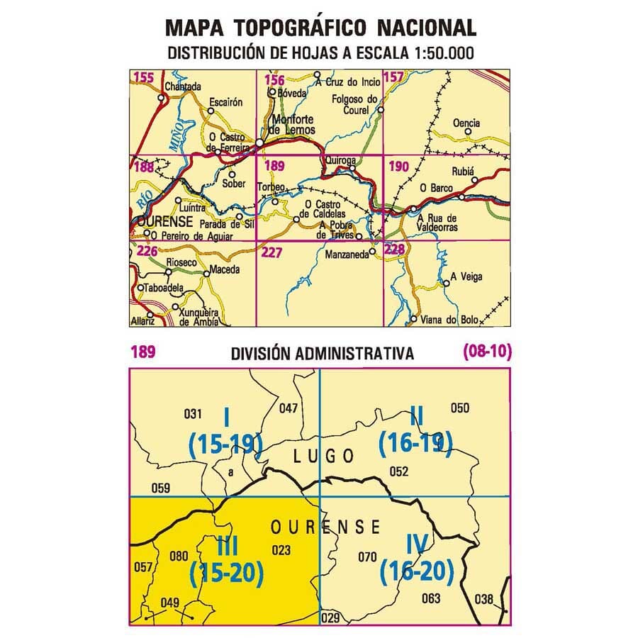 Carte topographique de l'Espagne n° 0189.3 - OCastrodeCaldelas | CNIG - 1/25 000 carte pliée CNIG 