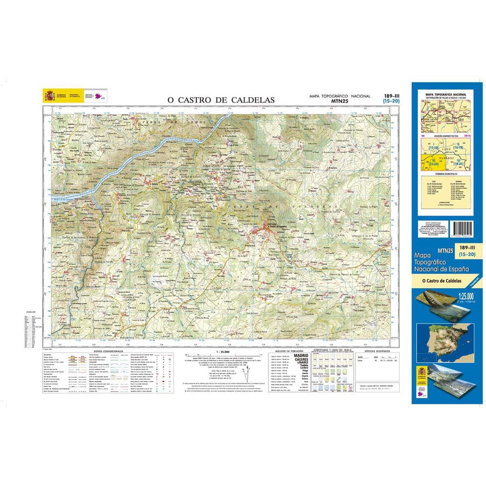 Carte topographique de l'Espagne n° 0189.3 - OCastrodeCaldelas | CNIG - 1/25 000 carte pliée CNIG 