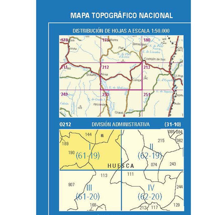 Carte topographique de l'Espagne n° 0212.1 - El Pueyo de Araguás | CNIG - 1/25 000 carte pliée CNIG 