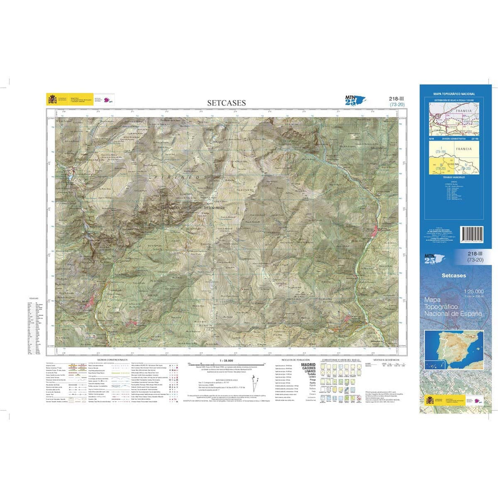 Carte topographique de l'Espagne n° 0218.3 - Setcases | CNIG - 1/25 000 carte pliée CNIG 