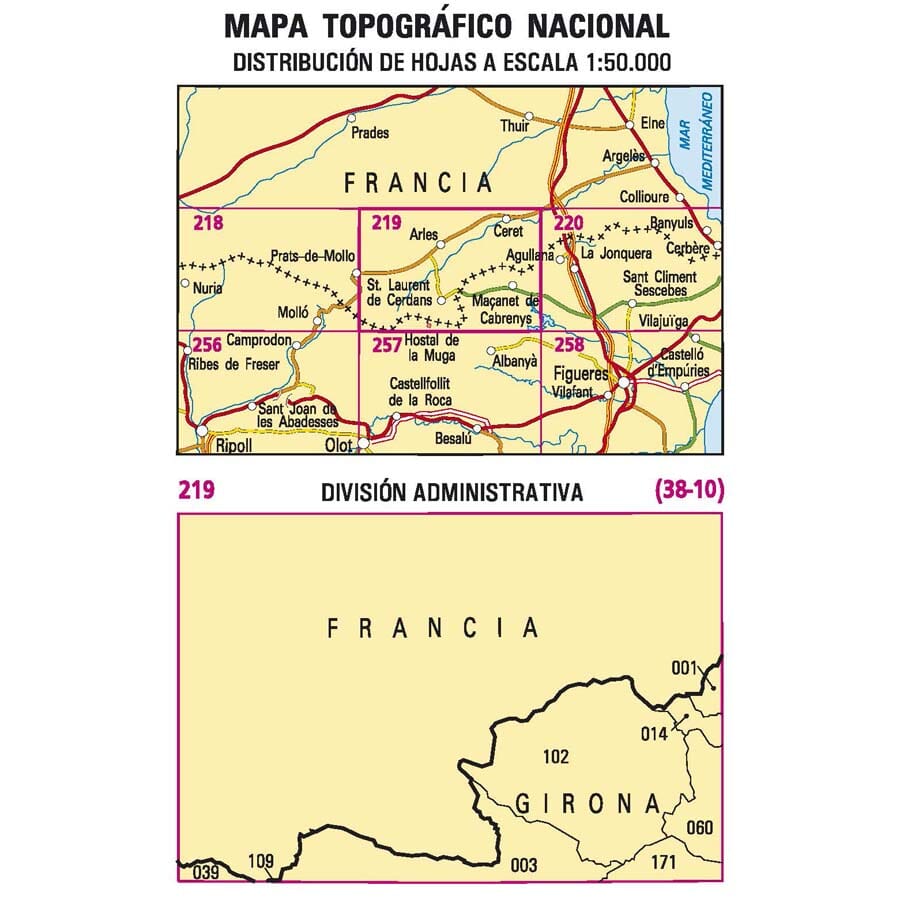 Carte topographique de l'Espagne n° 0219 - Maçanet de Cabrenys | CNIG - 1/50 000 carte pliée CNIG 