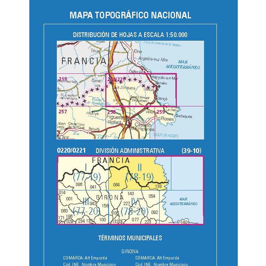 Carte topographique de l'Espagne n° 0220.2/221.1 - Mas Pils | CNIG - 1/25 000 carte pliée CNIG 