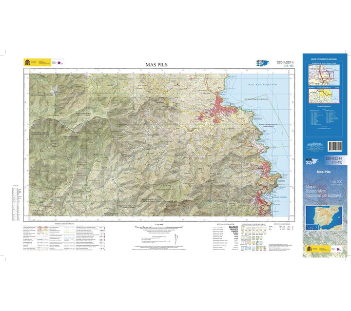 Carte topographique de l'Espagne n° 0220.2/221.1 - Mas Pils | CNIG - 1/25 000 carte pliée CNIG 