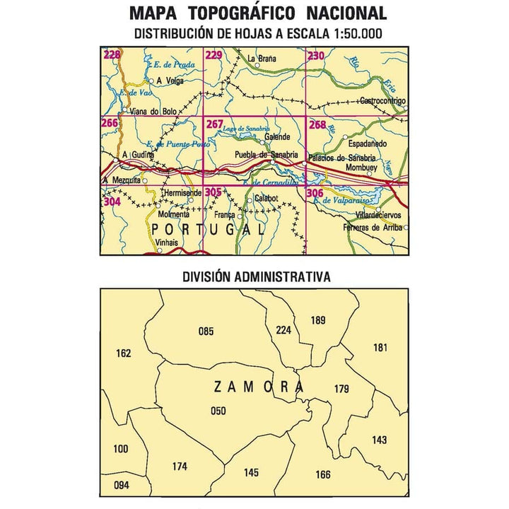 Carte topographique de l'Espagne n° 0267 - Puebla de Sanabria | CNIG - 1/50 000 carte pliée CNIG 