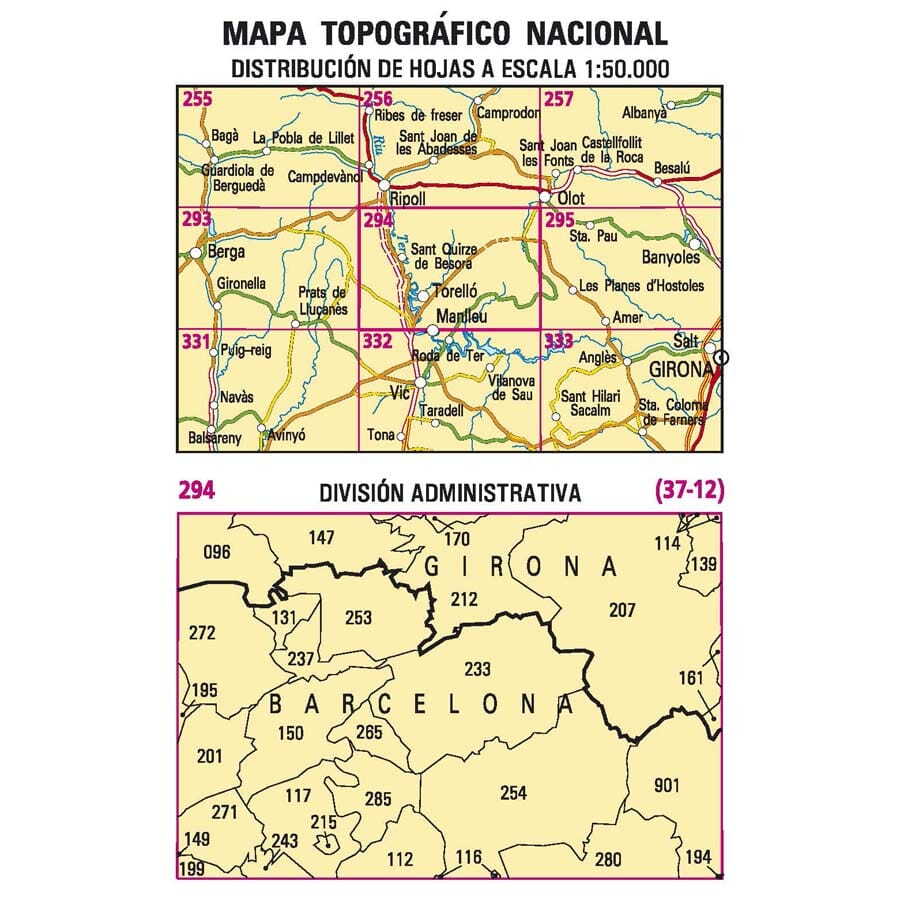 Carte topographique de l'Espagne n° 0294 - Manlleu | CNIG - 1/50 000 carte pliée CNIG 