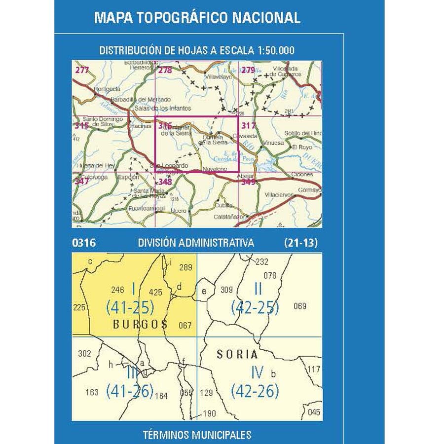 Carte topographique de l'Espagne n° 0316.1 - Quintanar de la Sierra | CNIG - 1/25 000 carte pliée CNIG 