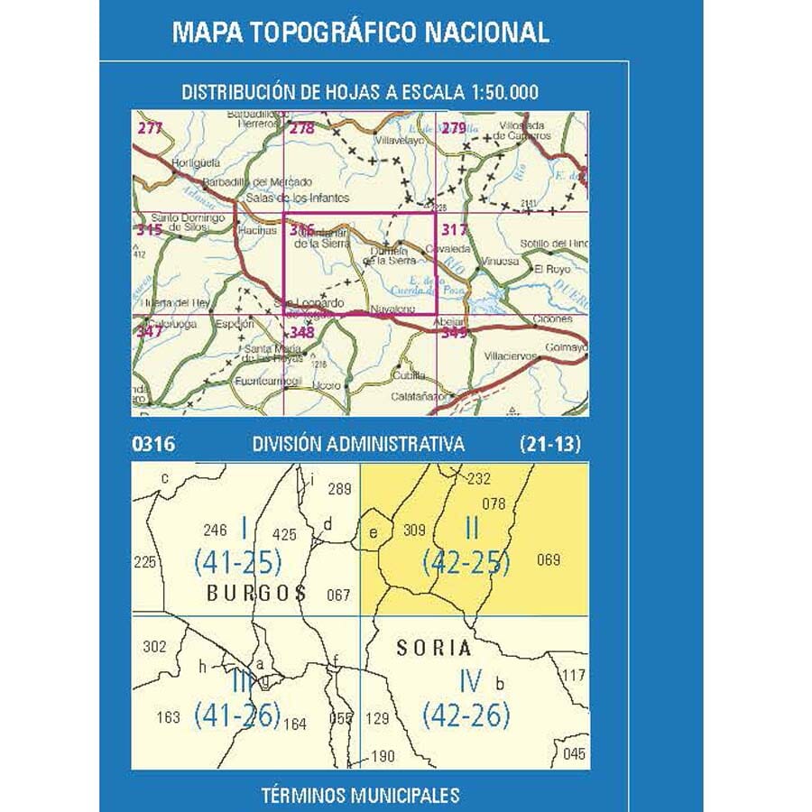 Carte topographique de l'Espagne n° 0316.2 - Covaleda | CNIG - 1/25 000 carte pliée CNIG 