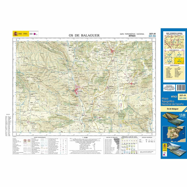 Carte topographique de l'Espagne n° 0327.4 - Os de Balaguer | CNIG - 1/25 000 carte pliée CNIG 