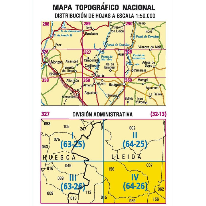 Carte topographique de l'Espagne n° 0327.4 - Os de Balaguer | CNIG - 1/25 000 carte pliée CNIG 