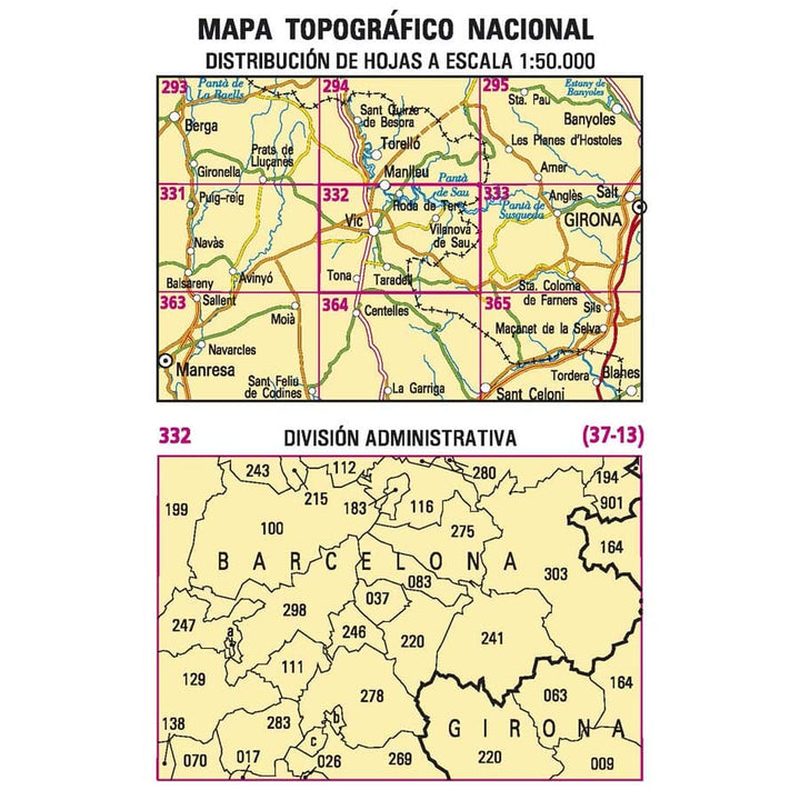 Carte topographique de l'Espagne n° 0332 - Vic | CNIG - 1/50 000 carte pliée CNIG 