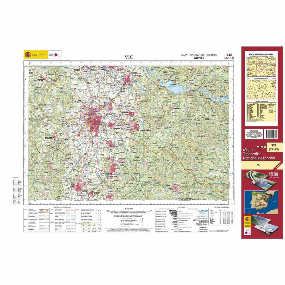 Carte topographique de l'Espagne n° 0332 - Vic | CNIG - 1/50 000 carte pliée CNIG 
