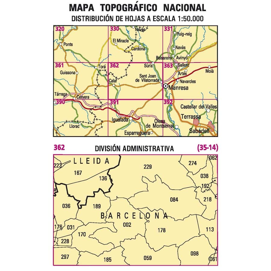 Carte topographique de l'Espagne n° 0362 - Sant Joan de Vilatorrada | CNIG - 1/50 000 carte pliée CNIG 