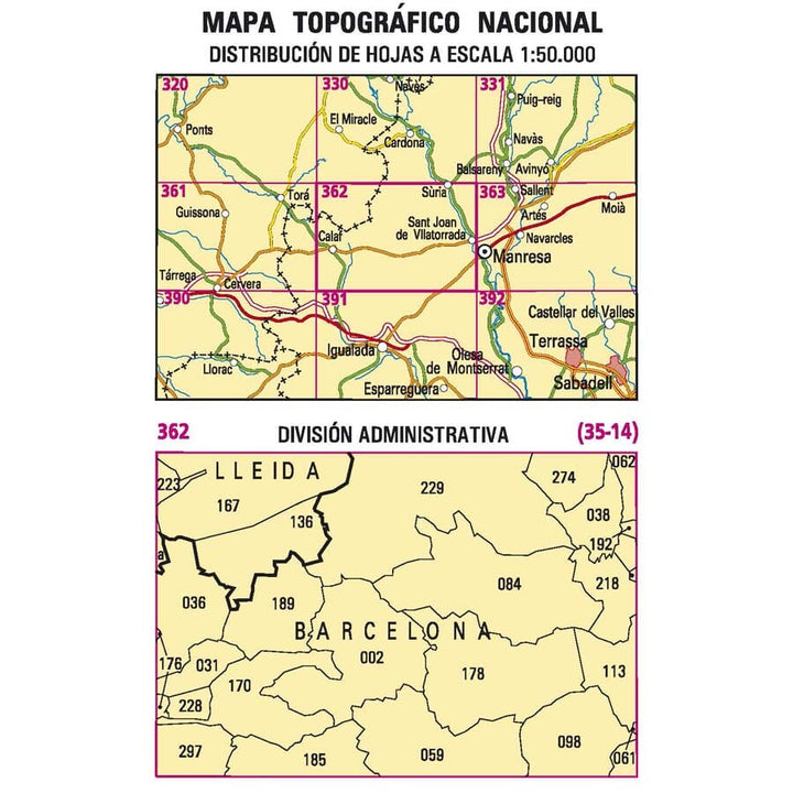 Carte topographique de l'Espagne n° 0362 - Sant Joan de Vilatorrada | CNIG - 1/50 000 carte pliée CNIG 