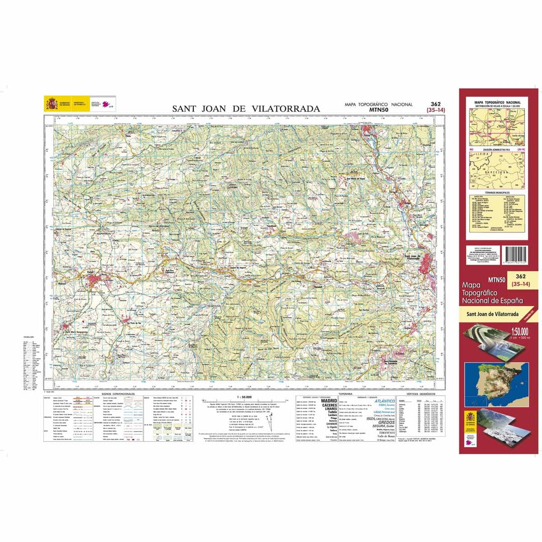 Carte topographique de l'Espagne n° 0362 - Sant Joan de Vilatorrada | CNIG - 1/50 000 carte pliée CNIG 