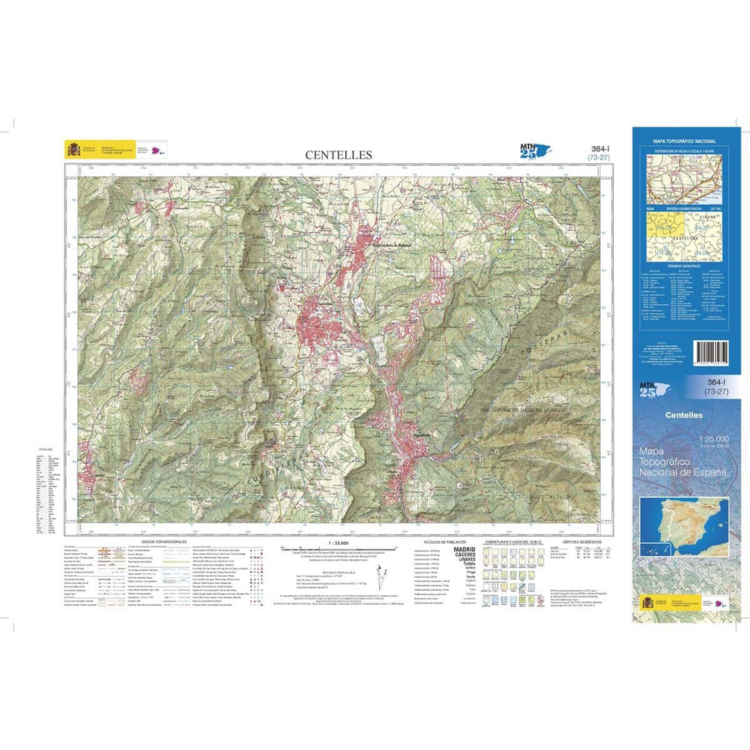 Carte topographique de l'Espagne n° 0364.1 - Centelles | CNIG - 1/25 000 carte pliée CNIG 