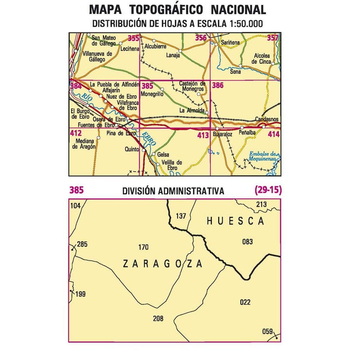 Carte topographique de l'Espagne n° 0385 - Castejón de Monegros | CNIG - 1/50 000 carte pliée CNIG 