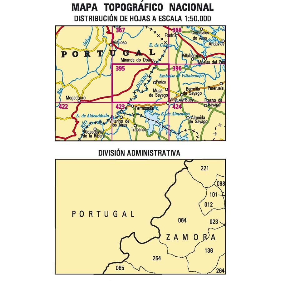 Carte topographique de l'Espagne n° 0395 - Muga de Sayago| CNIG - 1/50 000 carte pliée CNIG 