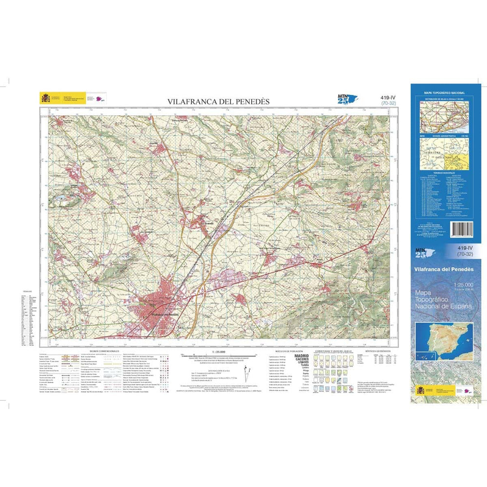 Carte topographique de l'Espagne n° 0419.4 - Vilafranca del Penedès 1/25 | CNIG - 1/25 000 carte pliée CNIG 