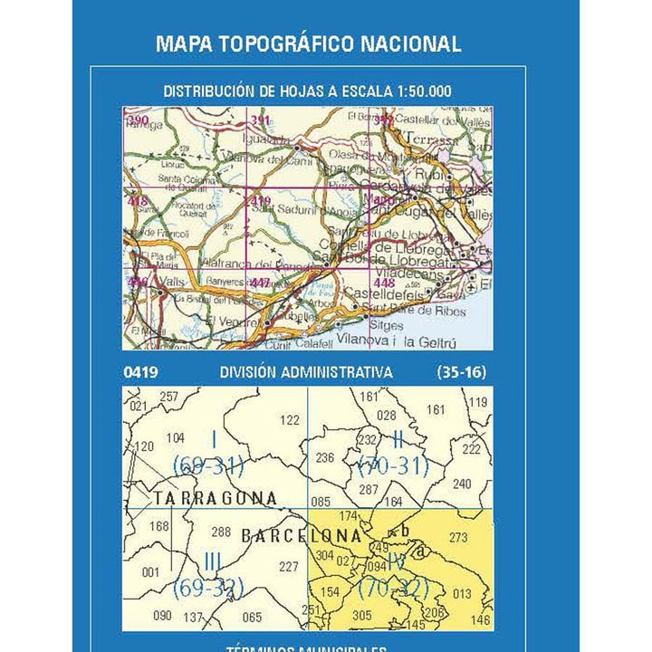 Carte topographique de l'Espagne n° 0419.4 - Vilafranca del Penedès 1/25 | CNIG - 1/25 000 carte pliée CNIG 