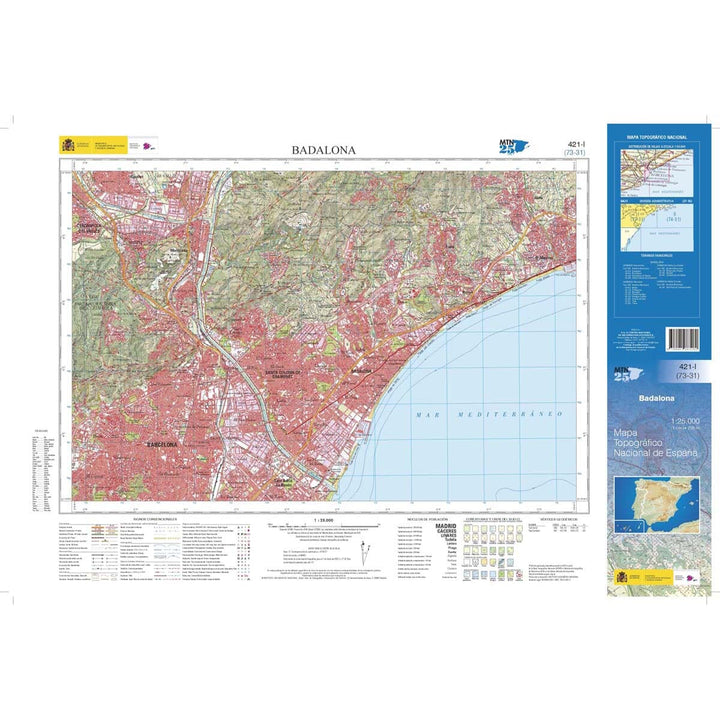 Carte topographique de l'Espagne n° 0421.1 - Badalona | CNIG - 1/25 000 carte pliée CNIG 