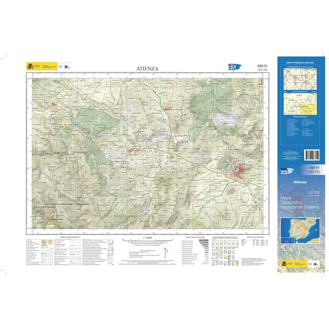 Carte topographique de l'Espagne n° 0433.4 - Atienza | CNIG - 1/25 000 carte pliée CNIG 