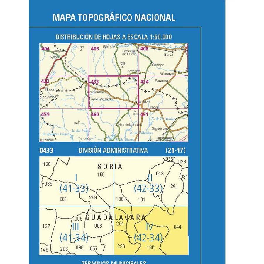 Carte topographique de l'Espagne n° 0433.4 - Atienza | CNIG - 1/25 000 carte pliée CNIG 