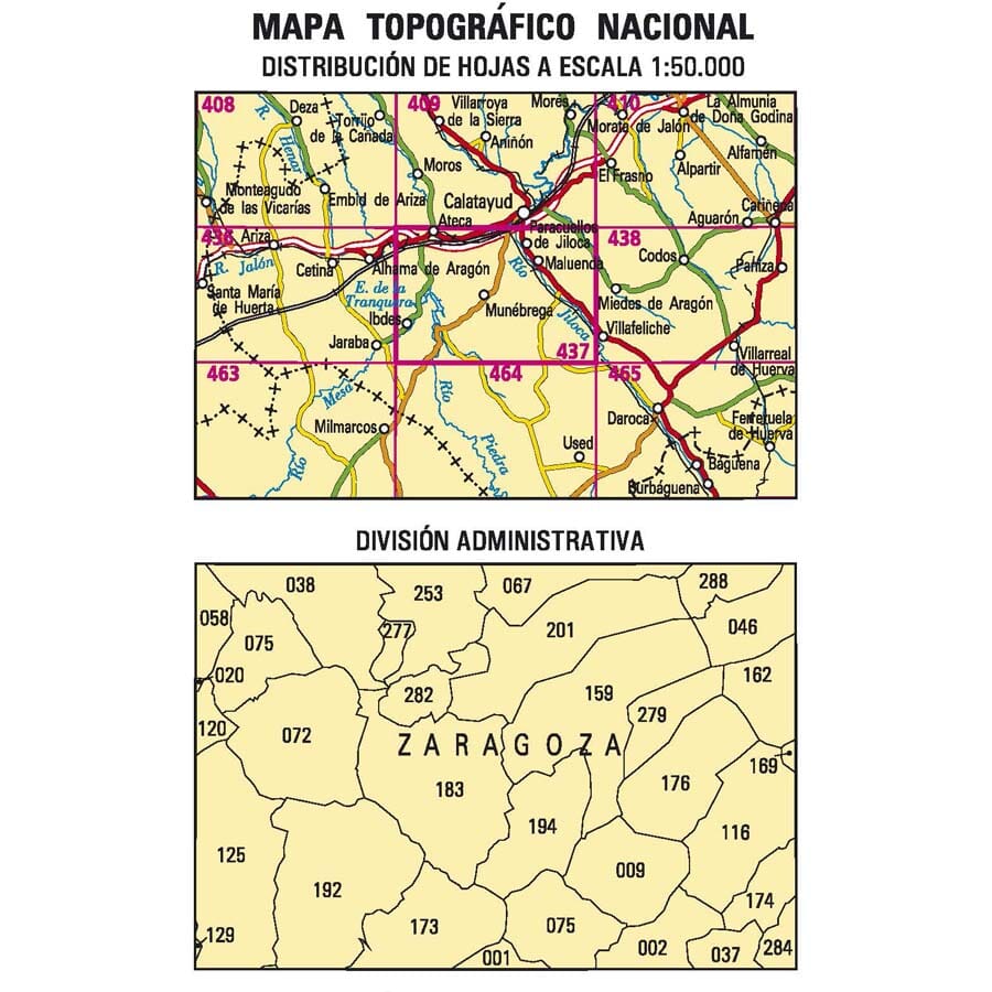 Carte topographique de l'Espagne n° 0437 - Ateca | CNIG - 1/50 000 carte pliée CNIG 