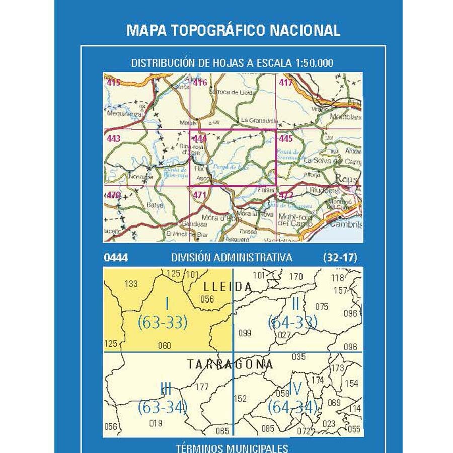 Carte topographique de l'Espagne n° 0444.1 - Riba-roja d´Ebre | CNIG - 1/25 000 carte pliée CNIG 