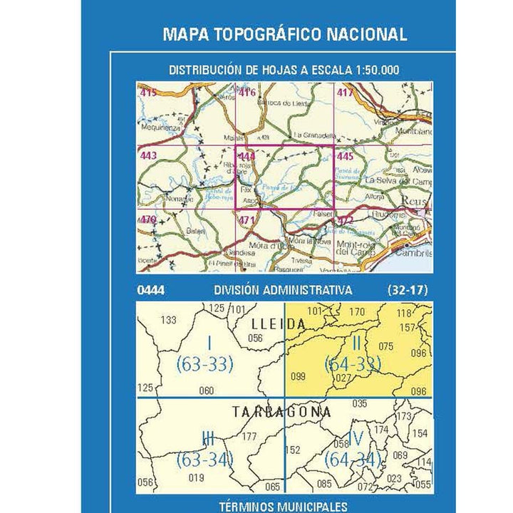 Carte topographique de l'Espagne n° 0444.2 - La Palma d'Ebre | CNIG - 1/25 000 carte pliée CNIG 