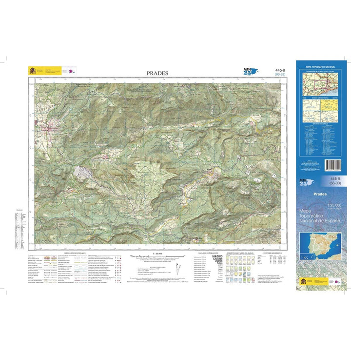 Carte topographique de l'Espagne n° 0445.2 - Prades | CNIG - 1/25 000 carte pliée CNIG 