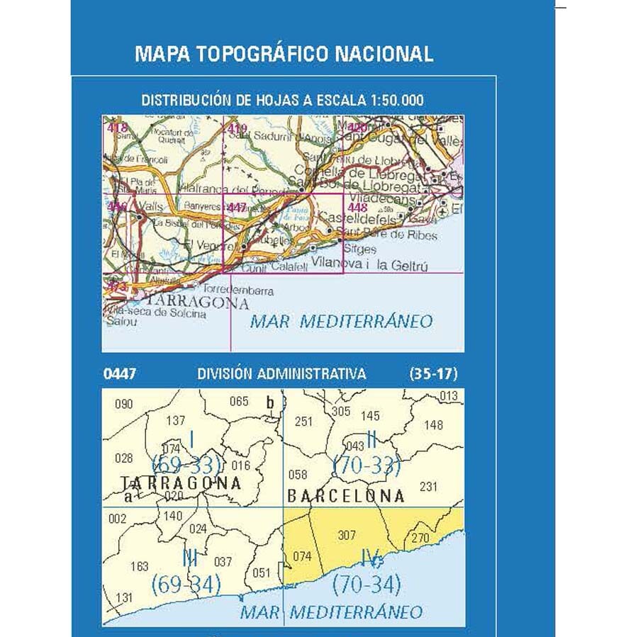 Carte topographique de l'Espagne n° 0447.4 - Vilanova I La Geltrú | CNIG - 1/25 000 carte pliée CNIG 