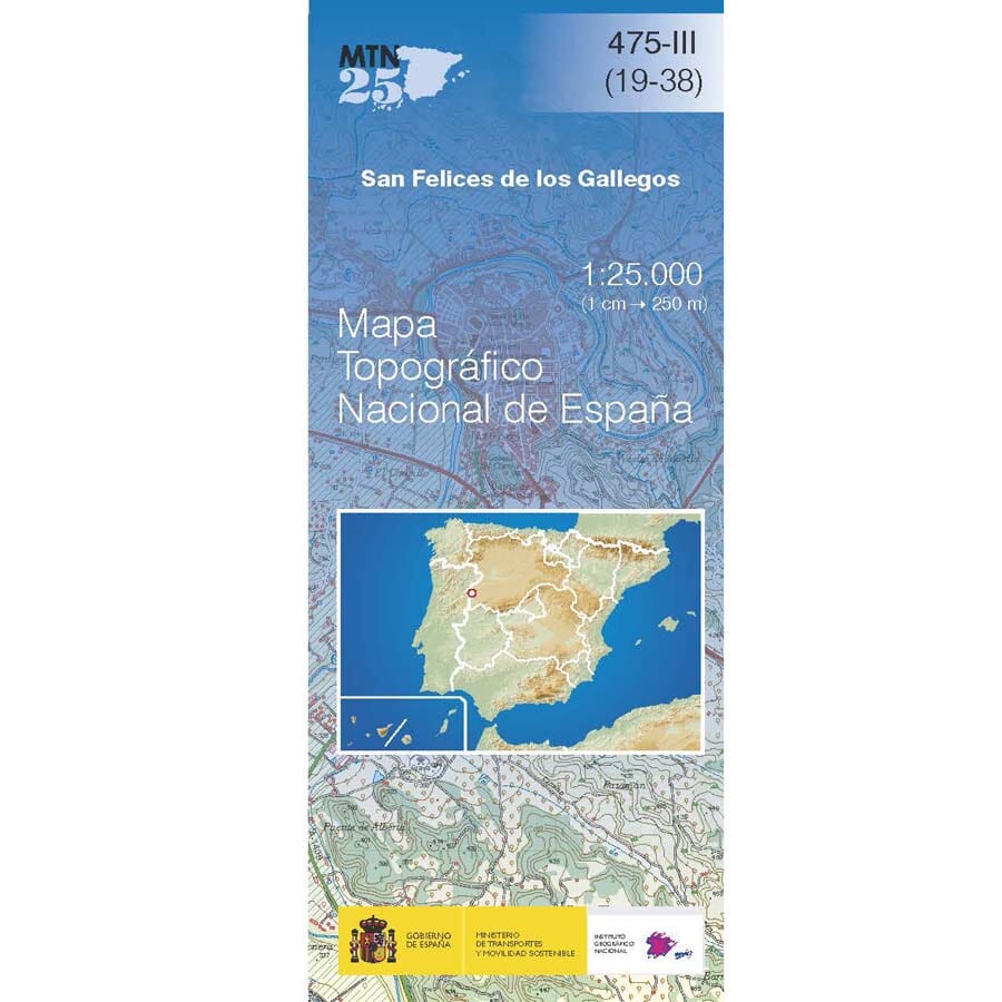 Carte topographique de l'Espagne n° 0475.3 - San Felices de los Gallegos | CNIG - 1/25 000 carte pliée CNIG 