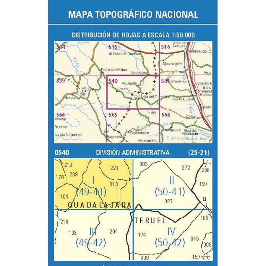 Carte topographique de l'Espagne n° 0540.1 - Checa | CNIG - 1/25 000 carte pliée CNIG 