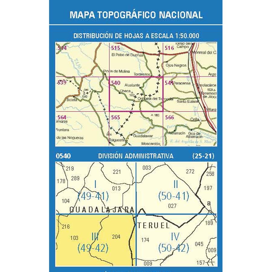 Carte topographique de l'Espagne n° 0540.3 - Orea | CNIG - 1/25 000 carte pliée CNIG 