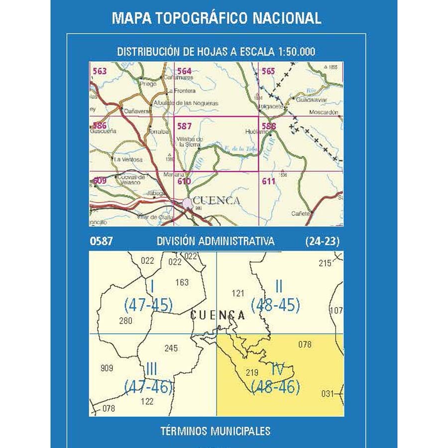 Carte topographique de l'Espagne n° 0587.4 - Uña | CNIG - 1/25 000 carte pliée CNIG 