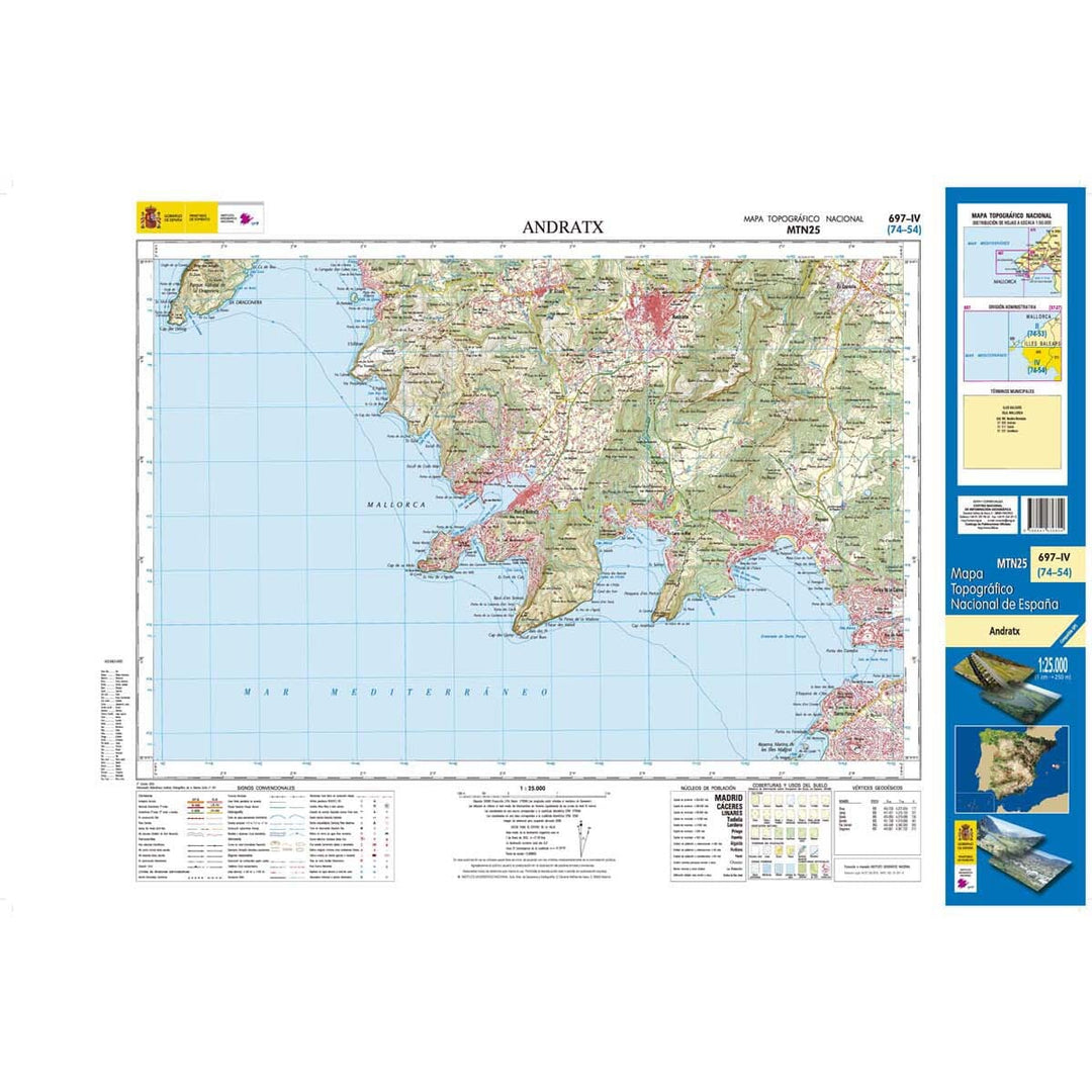 Carte topographique de l'Espagne n° 0697.4 - Andratx (Mallorca) | CNIG - 1/25 000 carte pliée CNIG 