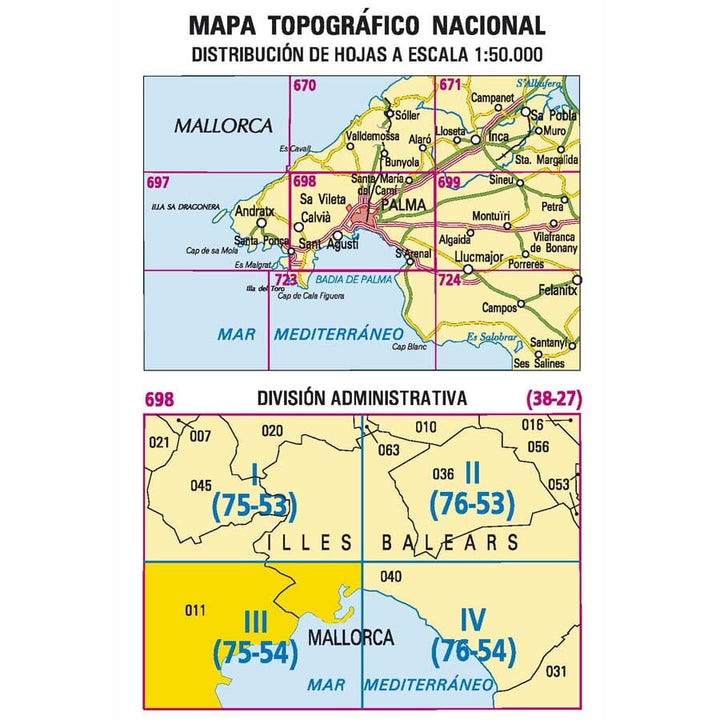 Carte topographique de l'Espagne n° 0698.3 - Sant Agustí (Mallorca) | CNIG - 1/25 000 carte pliée CNIG 