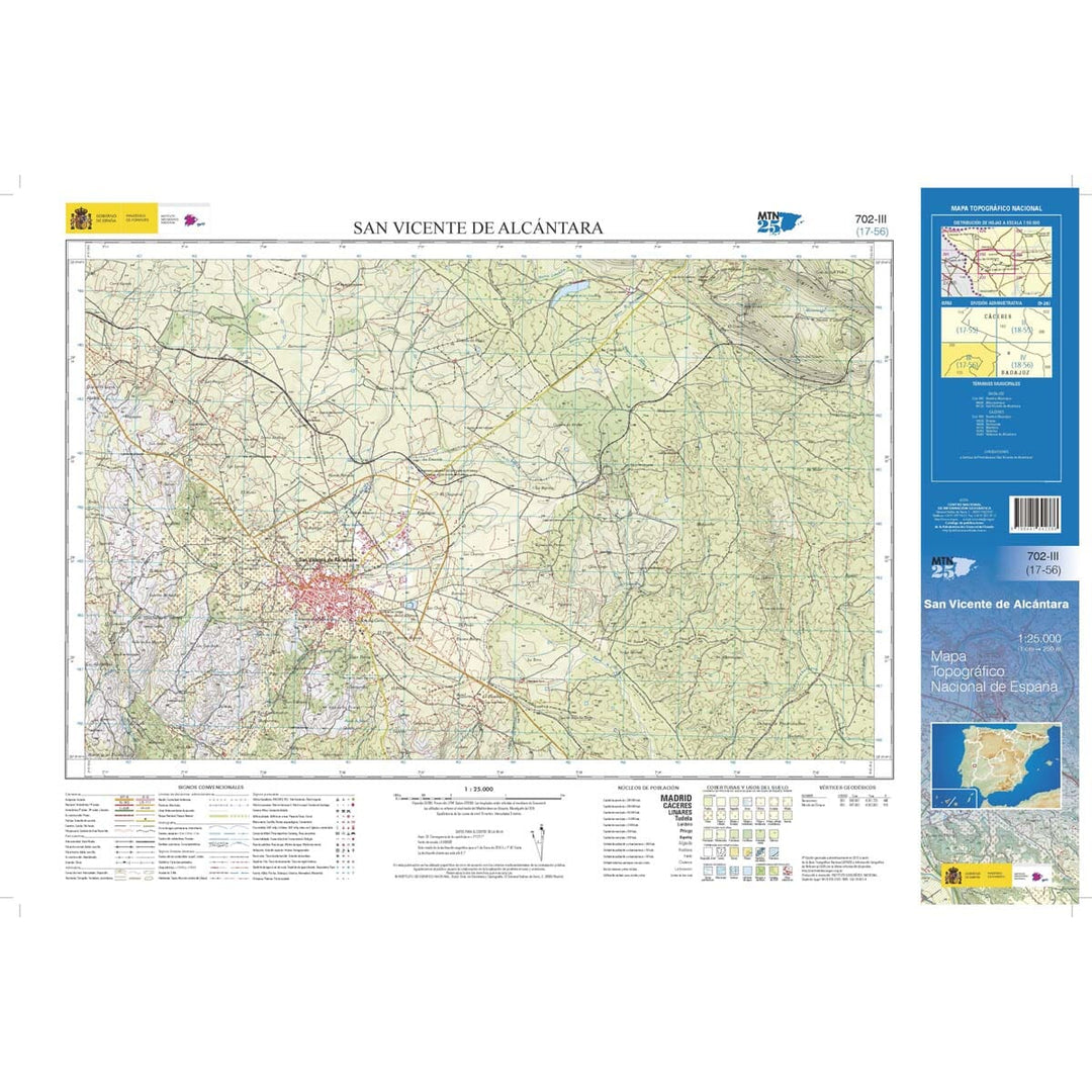 Carte topographique de l'Espagne n° 0702.3 - San Vicente de Alcántara | CNIG - 1/25 000 carte pliée CNIG 