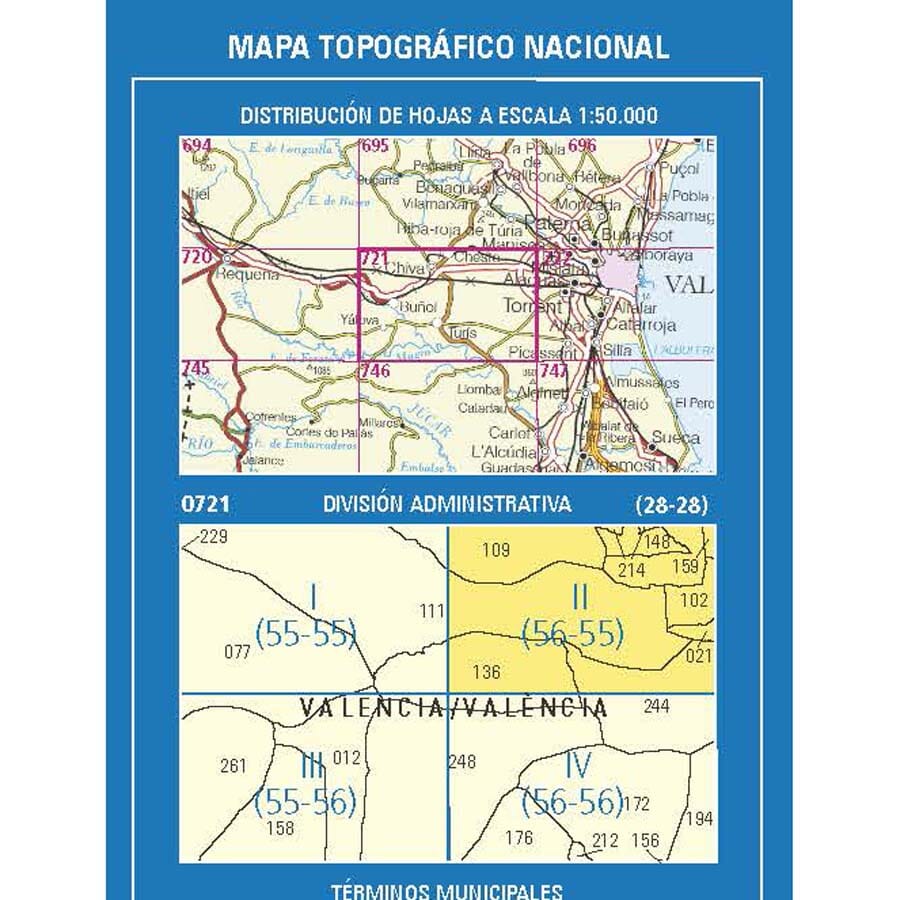 Carte topographique de l'Espagne n° 0721.2 - Cheste | CNIG - 1/25 000 carte pliée CNIG 