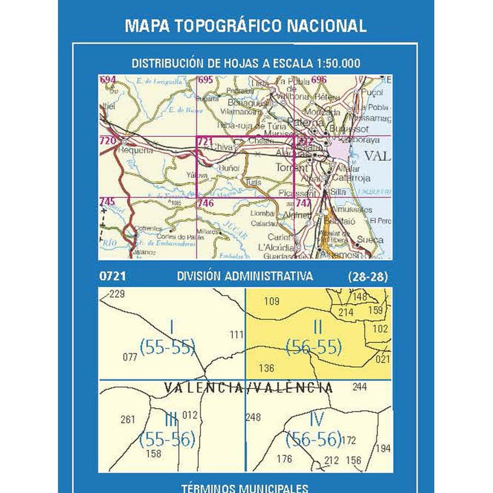 Carte topographique de l'Espagne n° 0721.2 - Cheste | CNIG - 1/25 000 carte pliée CNIG 